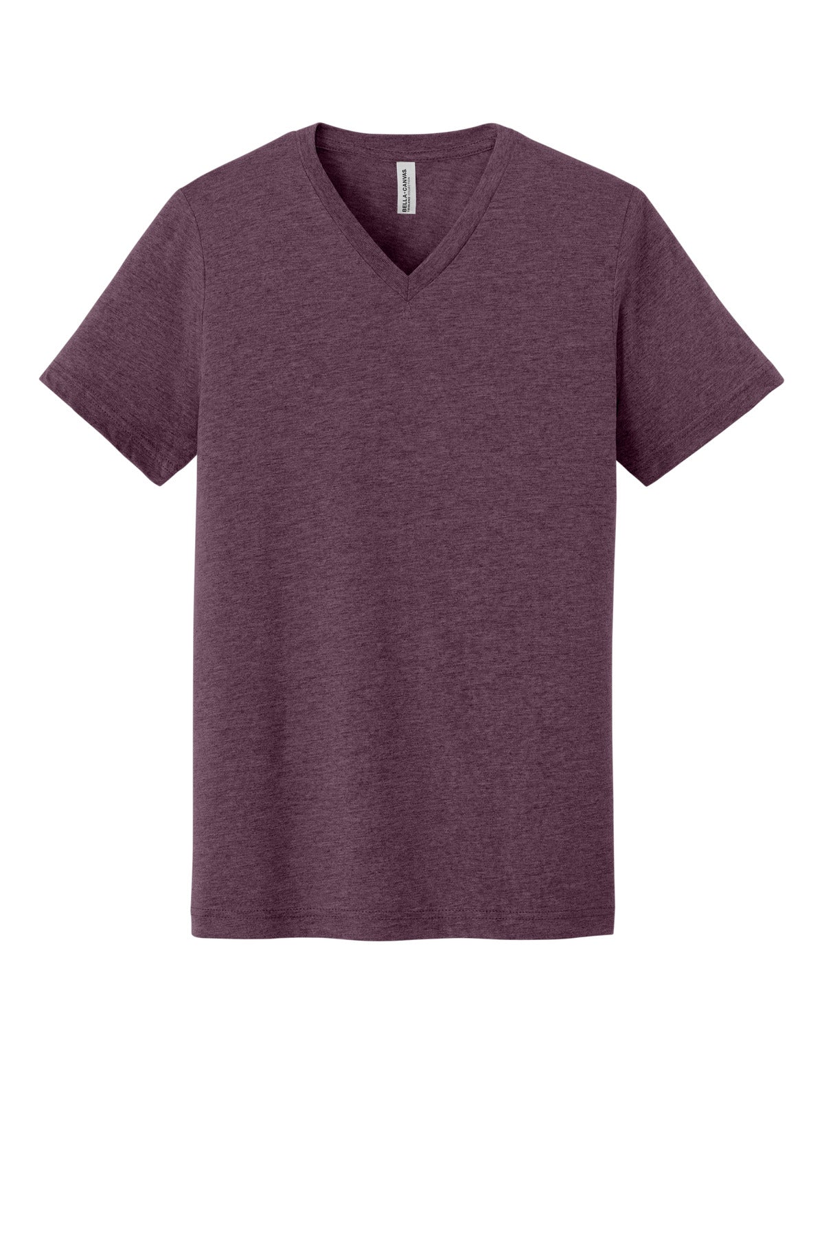 Front View of Maroon TB BELLA+CANVAS Unisex Triblend Short Sleeve V-Neck Te. BC3415 plain