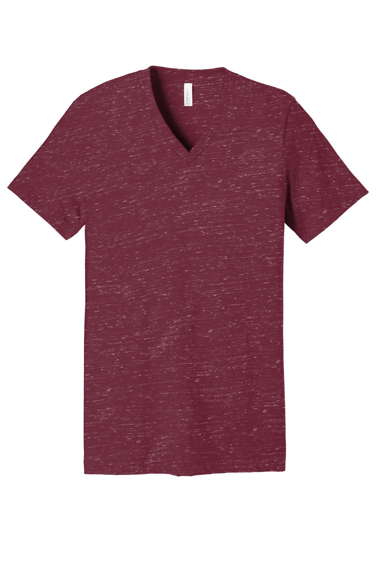 Front View of MaroonMrbl BELLA+CANVAS Unisex Textured Jersey V-Neck Tee BC3655 plain