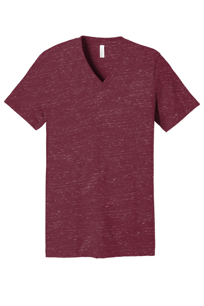 Front View of MaroonMrbl BELLA+CANVAS Unisex Textured Jersey V-Neck Tee BC3655 plain