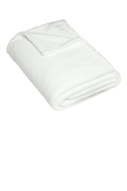 Front View of Marshmallow Port Authority Plush Texture Blanket. BP35 plain