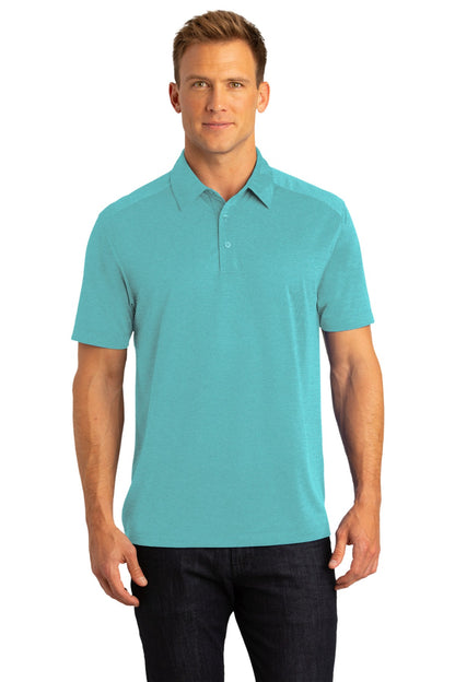 Front View of Maui Blue Port Authority Digi Heather Performance Polo. K574 plain