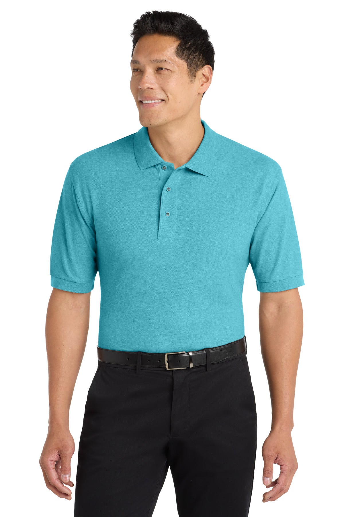 Front View of Maui Blue Port Authority Silk Touch Polo K500 plain