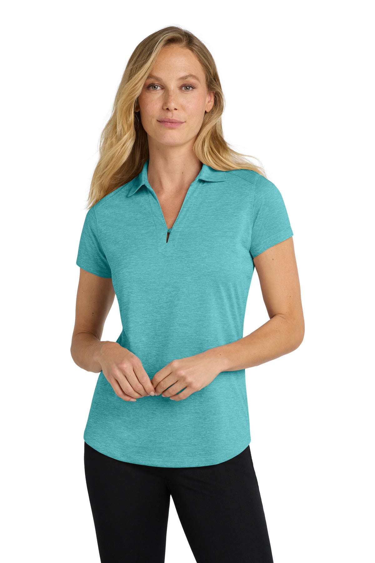 Front View of Maui Blue Port Authority Women's Digi Heather Performance Polo. L574 plain