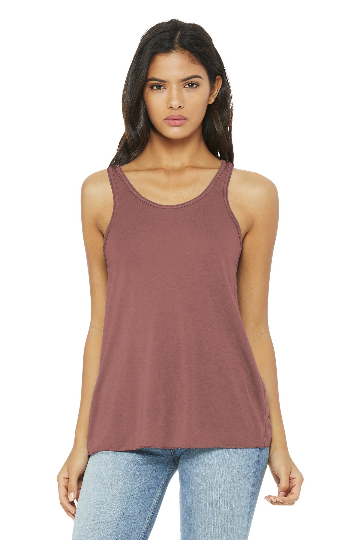 Front View of Mauve BELLA+CANVAS Women's Flowy Racerback Tank. BC8800 plain