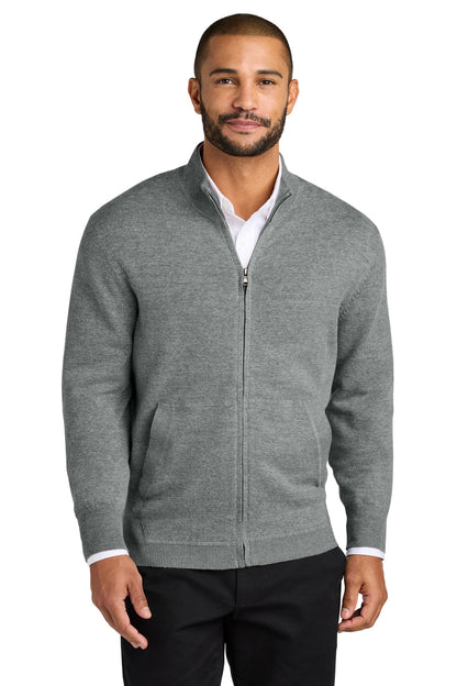 Front View of MdHtGrey Port Authority Easy Care Full-Zip Sweater SW2901 plain