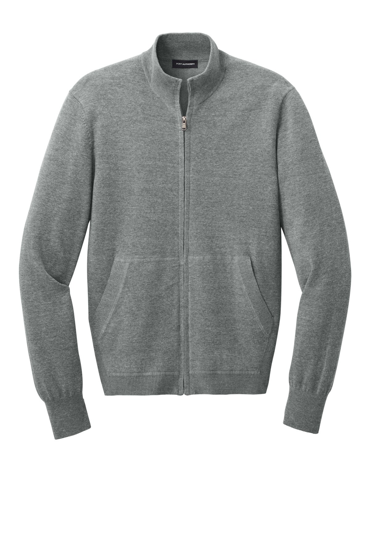 Front View of MdHtGrey Port Authority Easy Care Full-Zip Sweater SW2901 plain