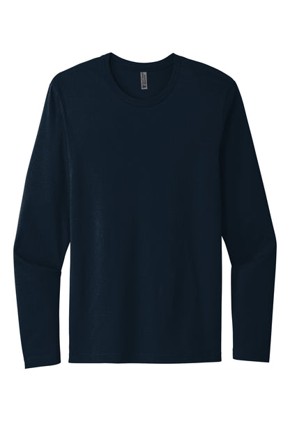 Front View of MdntNavy Next Level Apparel Cotton Long Sleeve Tee. NL3601 plain
