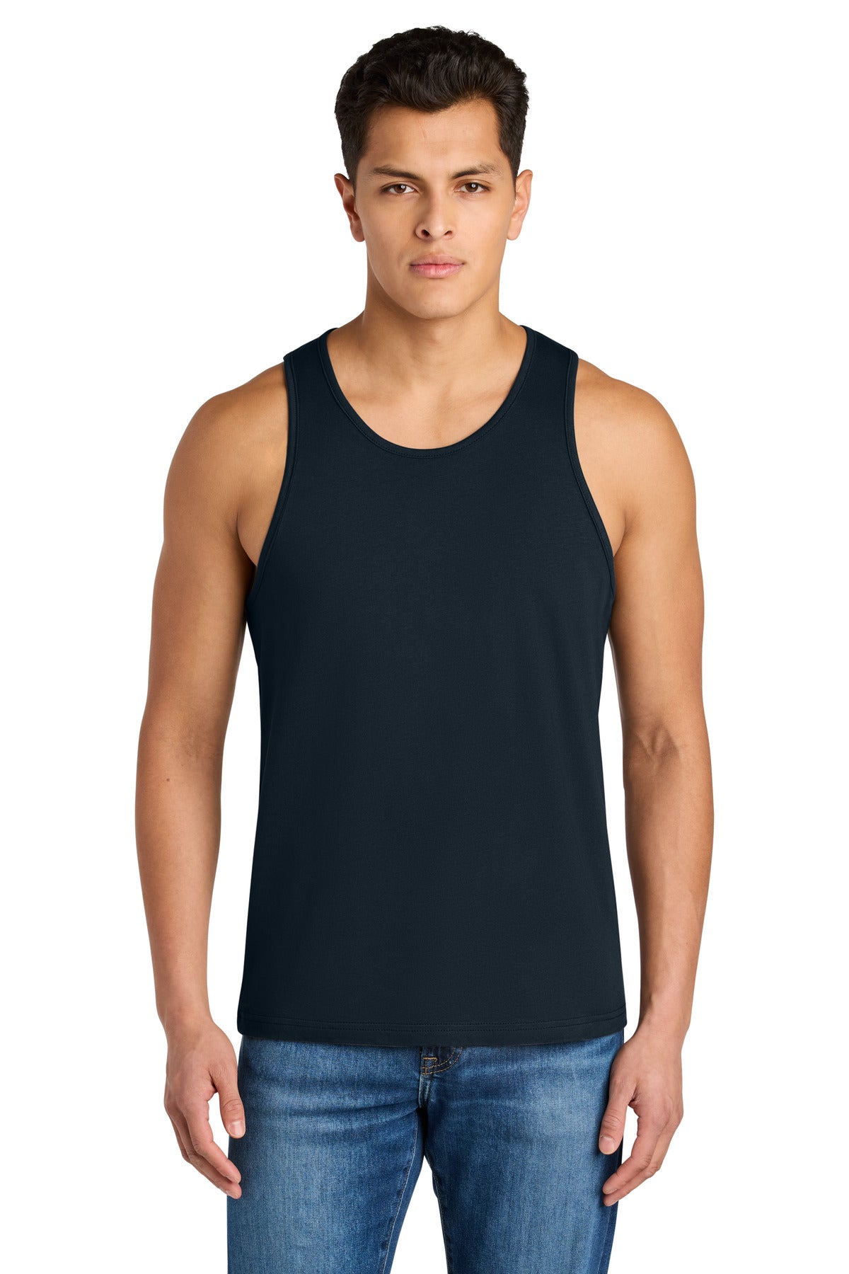 Front View of MdntNavy Next Level Apparel Cotton Muscle Tank NL3633 plain