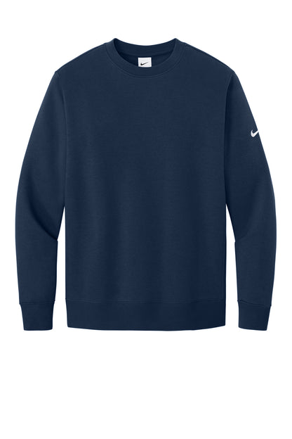 Front View of MdntNavy Nike Club Fleece Sleeve Swoosh Crew NKFD9863