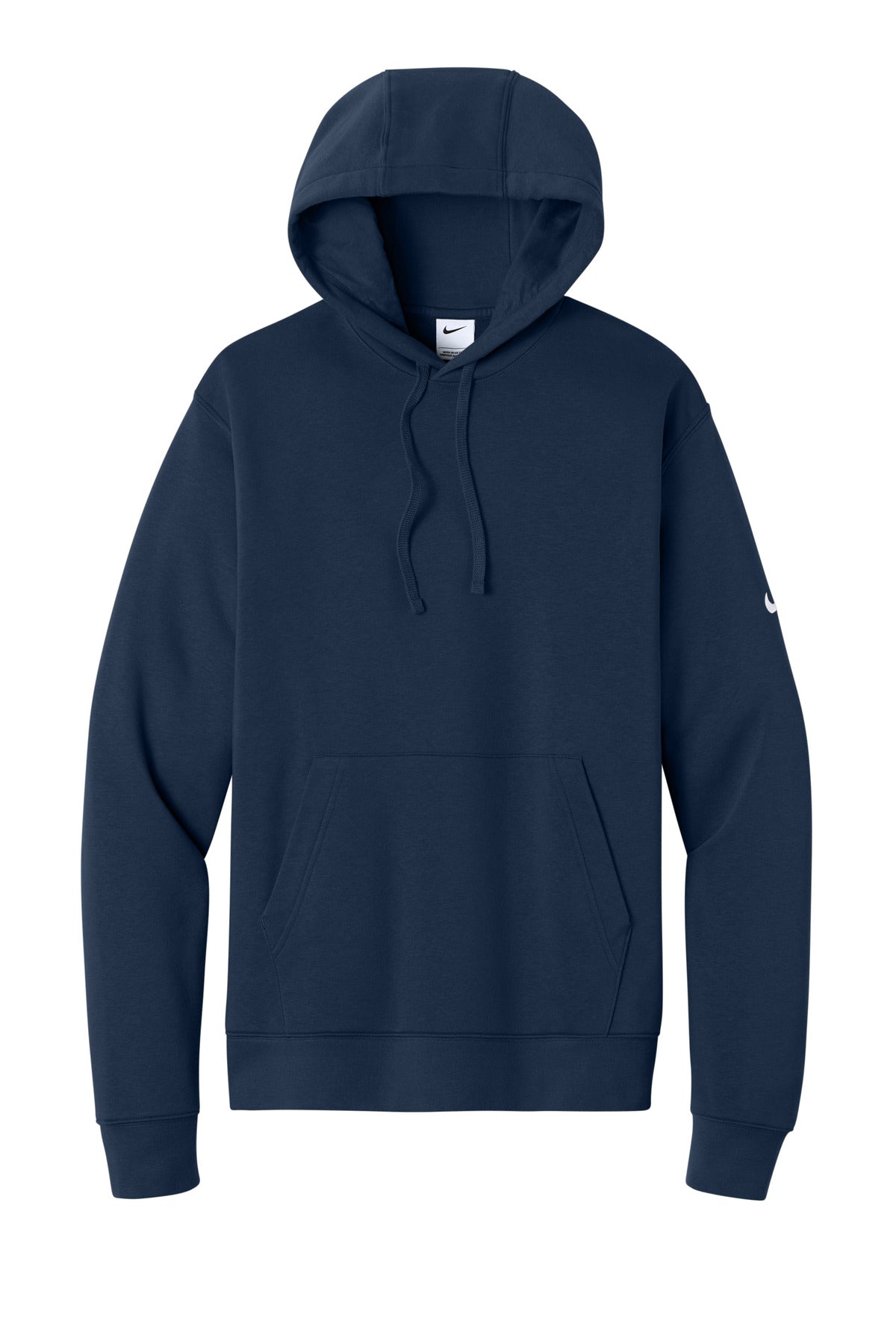 Front View of MdntNavy Nike Club Fleece Sleeve Swoosh Pullover Hoodie NKDR1499 plain