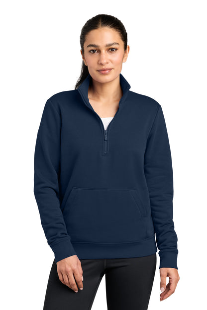Front View of MdntNavy Nike Women's Club Fleece Sleeve Swoosh 1/2-Zip NKDX6720 plain