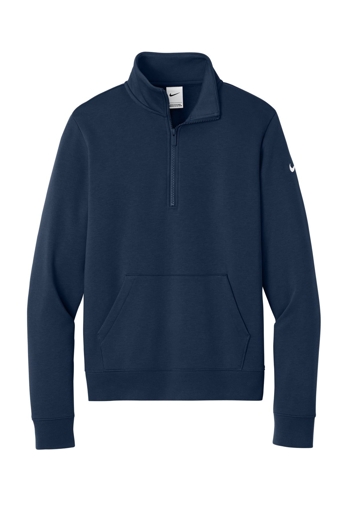 Front View of MdntNavy Nike Women's Club Fleece Sleeve Swoosh 1/2-Zip NKDX6720 plain