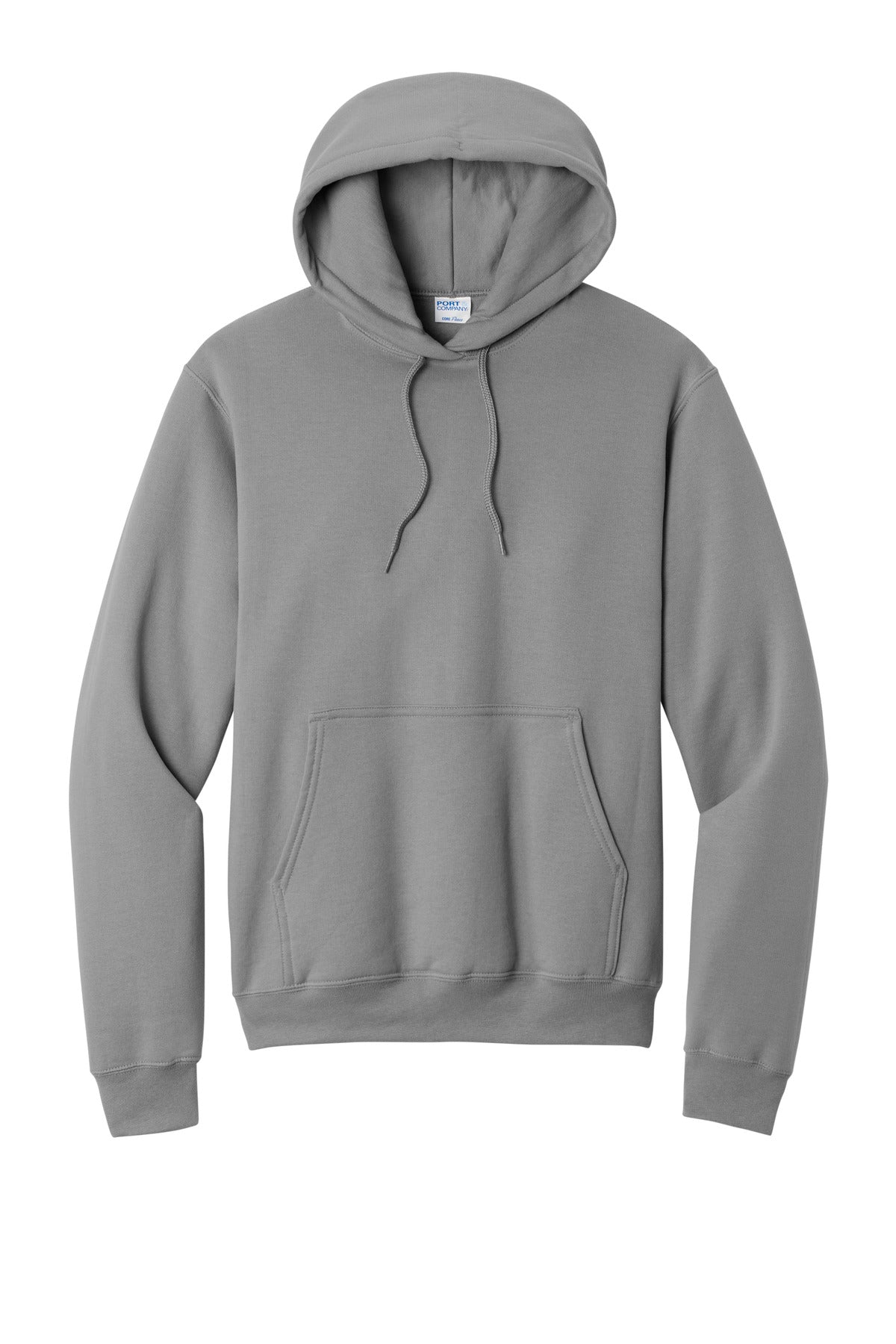 Front View of Medium Grey Port & Co Core Fleece Pullover Hooded Sweatshirt. PC78H plain