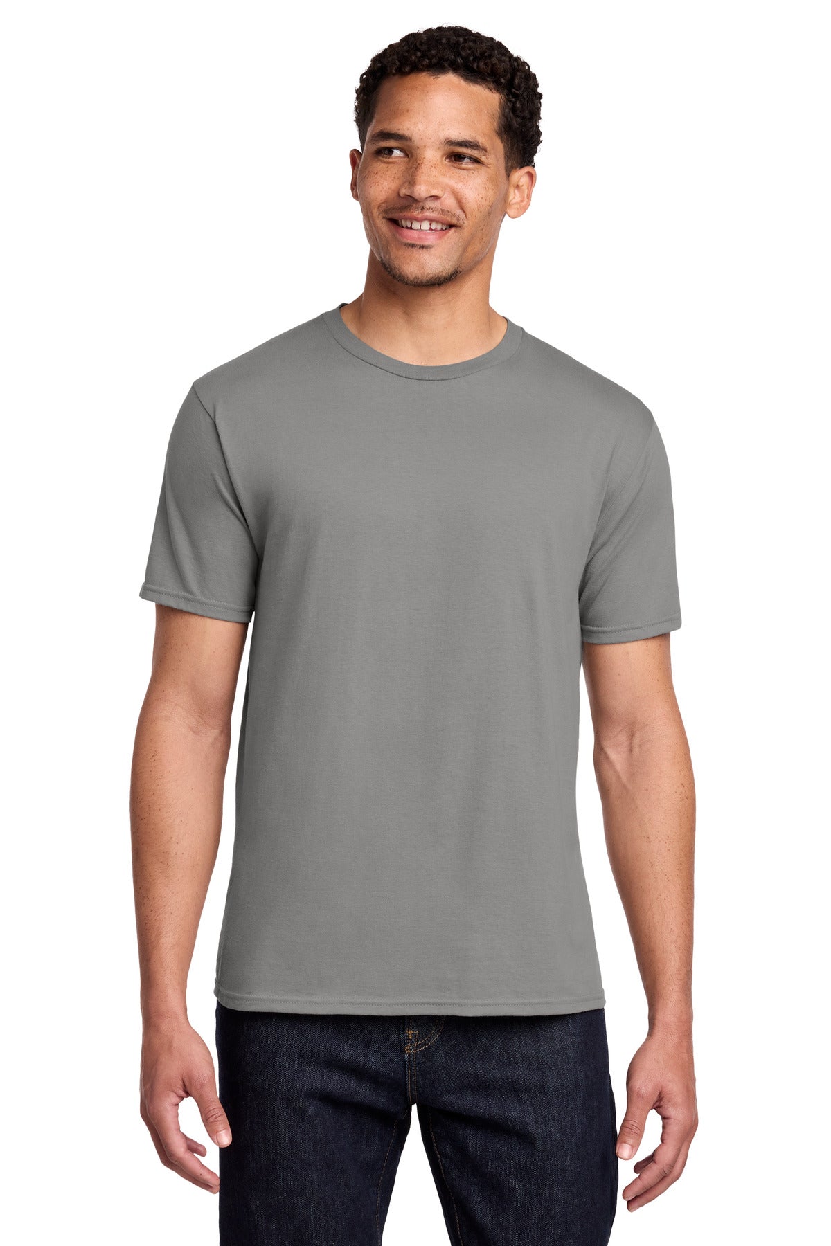 Front View of Medium Grey Port & Co Fan Favorite Tee. PC450 plain