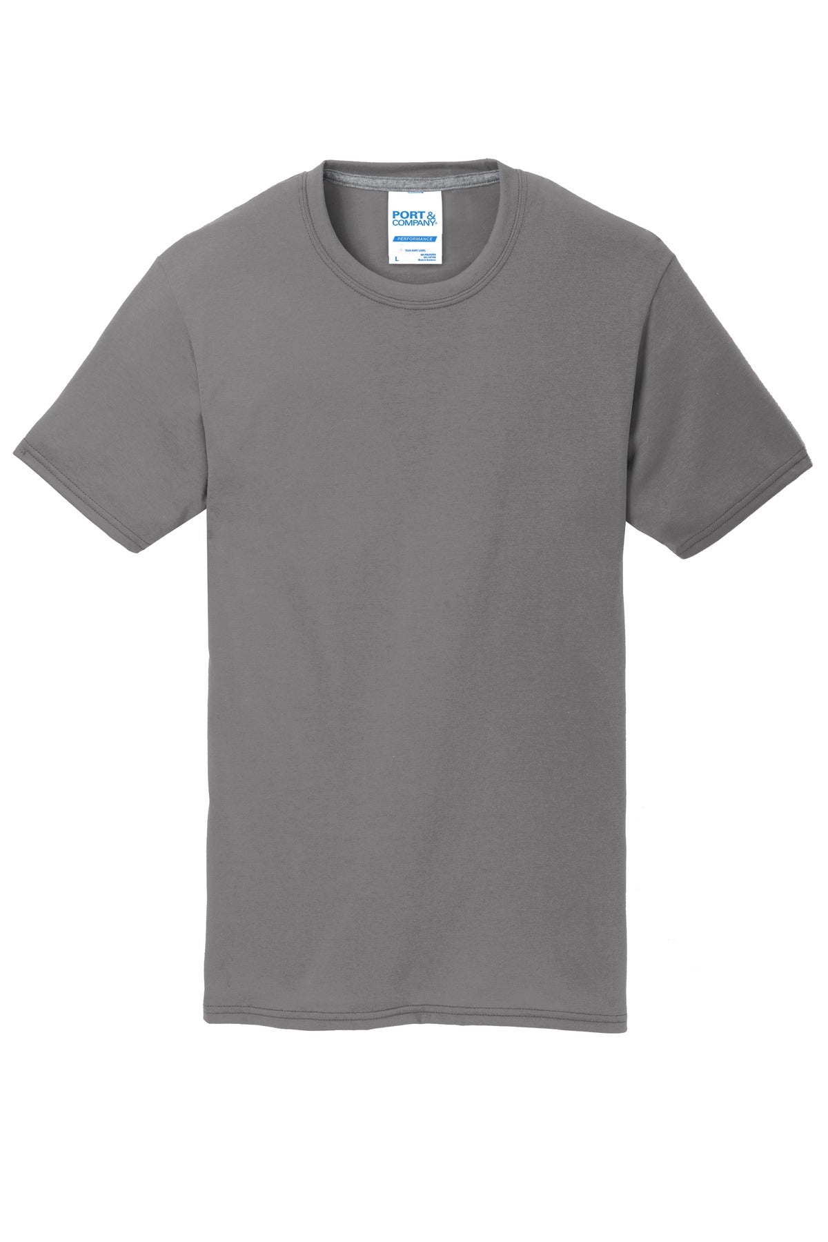 Front View of Medium Grey Port & Co Performance Blend Tee. PC381 plain