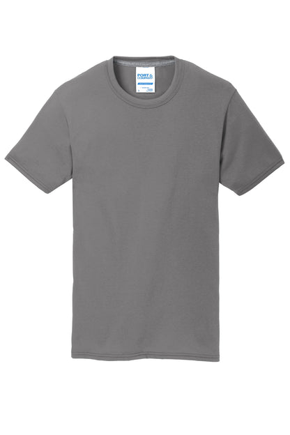 Front View of Medium Grey Port & Co Performance Blend Tee. PC381 plain