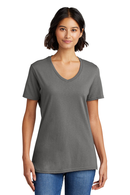 Front View of Medium Grey Port & Co Women's Core Cotton V-Neck Tee. LPC54V plain