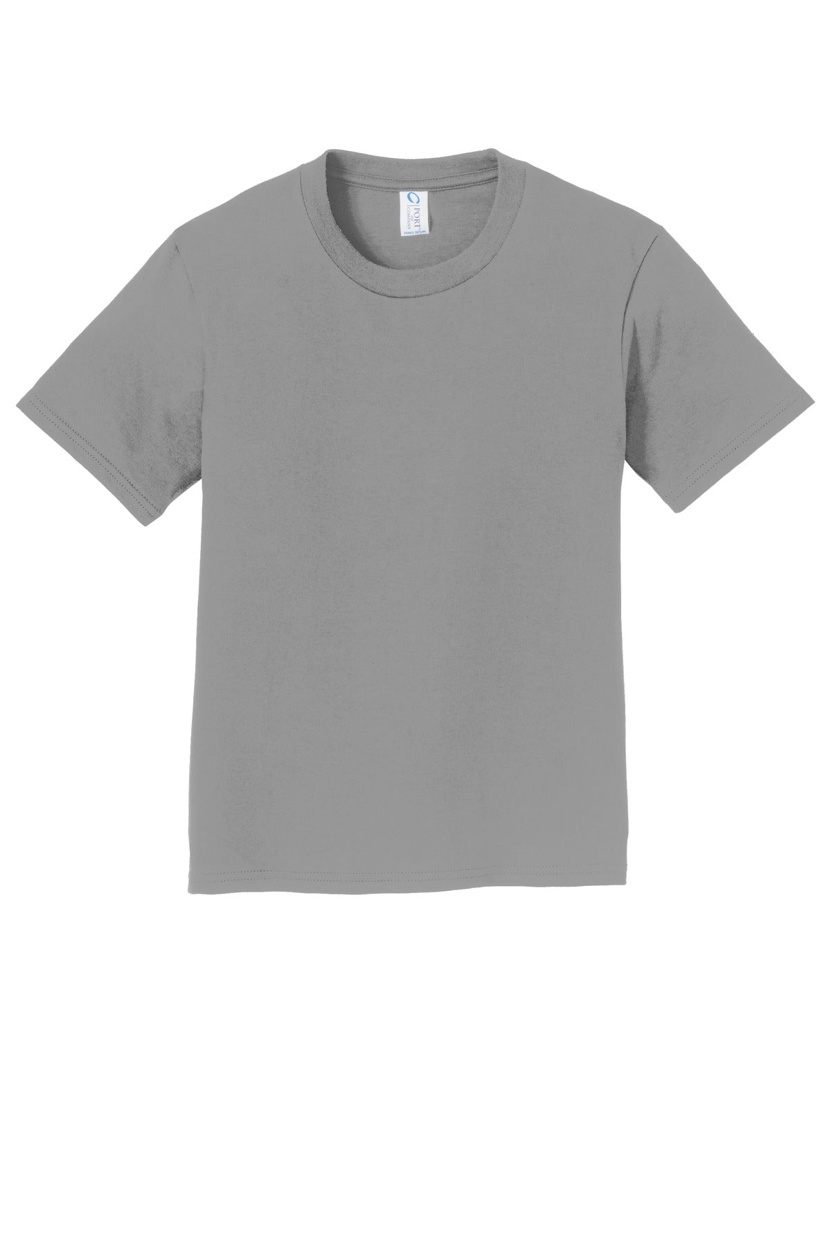 Front View of Medium Grey Port & Co Youth Fan Favorite Tee. PC450Y plain
