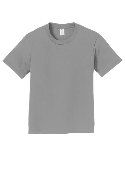 Front View of Medium Grey Port & Co Youth Fan Favorite Tee. PC450Y plain