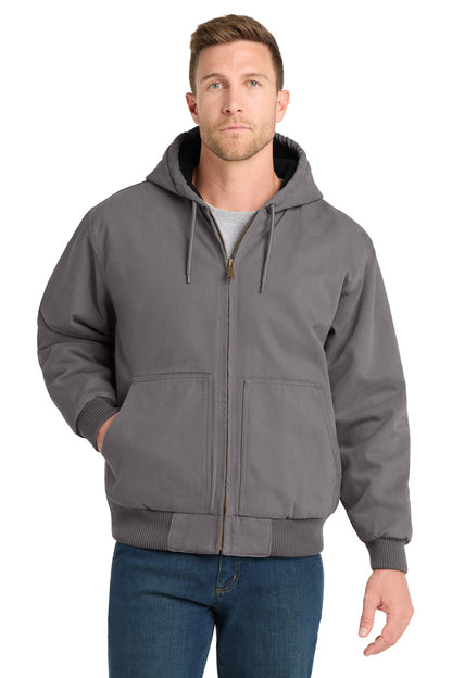 Front View of Metal Grey CornerStone Washed Duck Cloth Insulated Hooded Work Jacket. CSJ41 plain