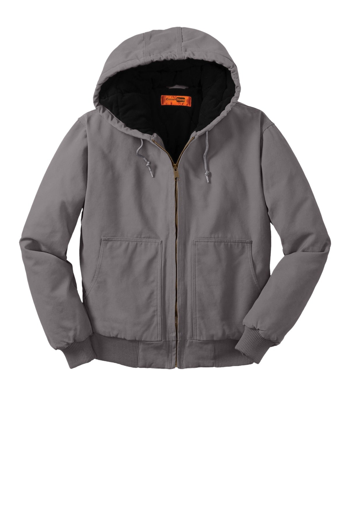 Front View of Metal Grey CornerStone Washed Duck Cloth Insulated Hooded Work Jacket. CSJ41 plain
