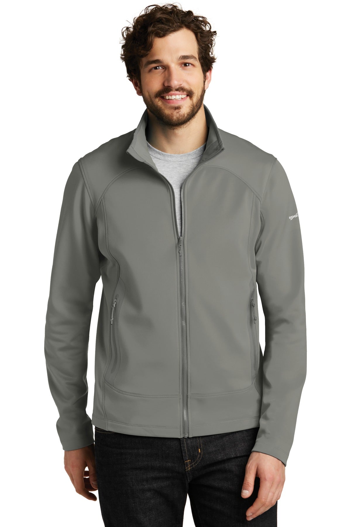 Front View of Metal Grey Eddie Bauer Highpoint Fleece Jacket. EB240 plain