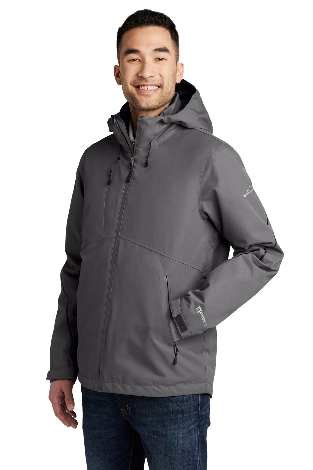 Front View of Metal Grey Eddie Bauer WeatherEdge Plus 3-in-1 Jacket. EB556 plain