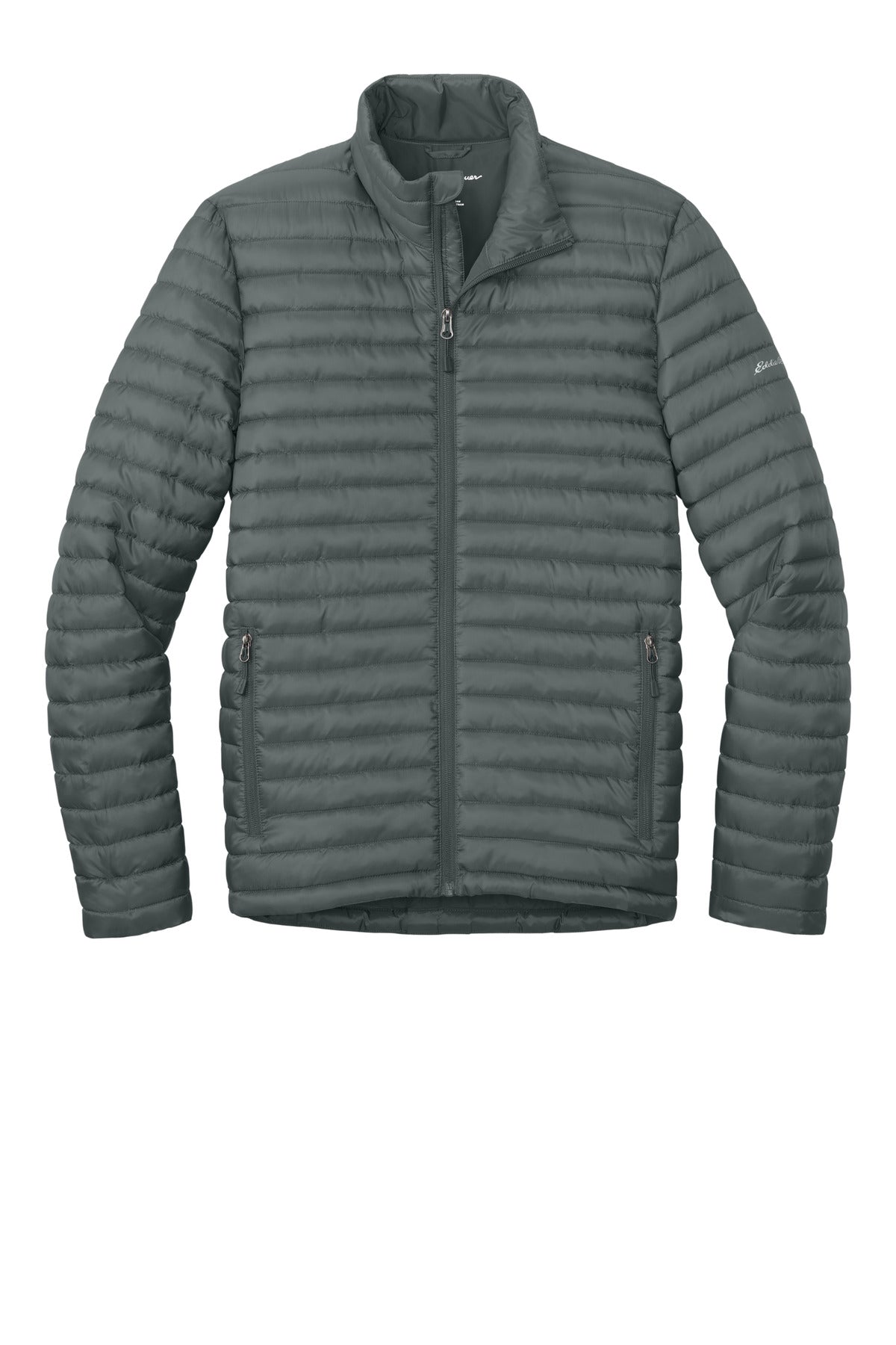 Front View of MetalGrey Eddie Bauer Packable Quilted Full-Zip EB514 plain