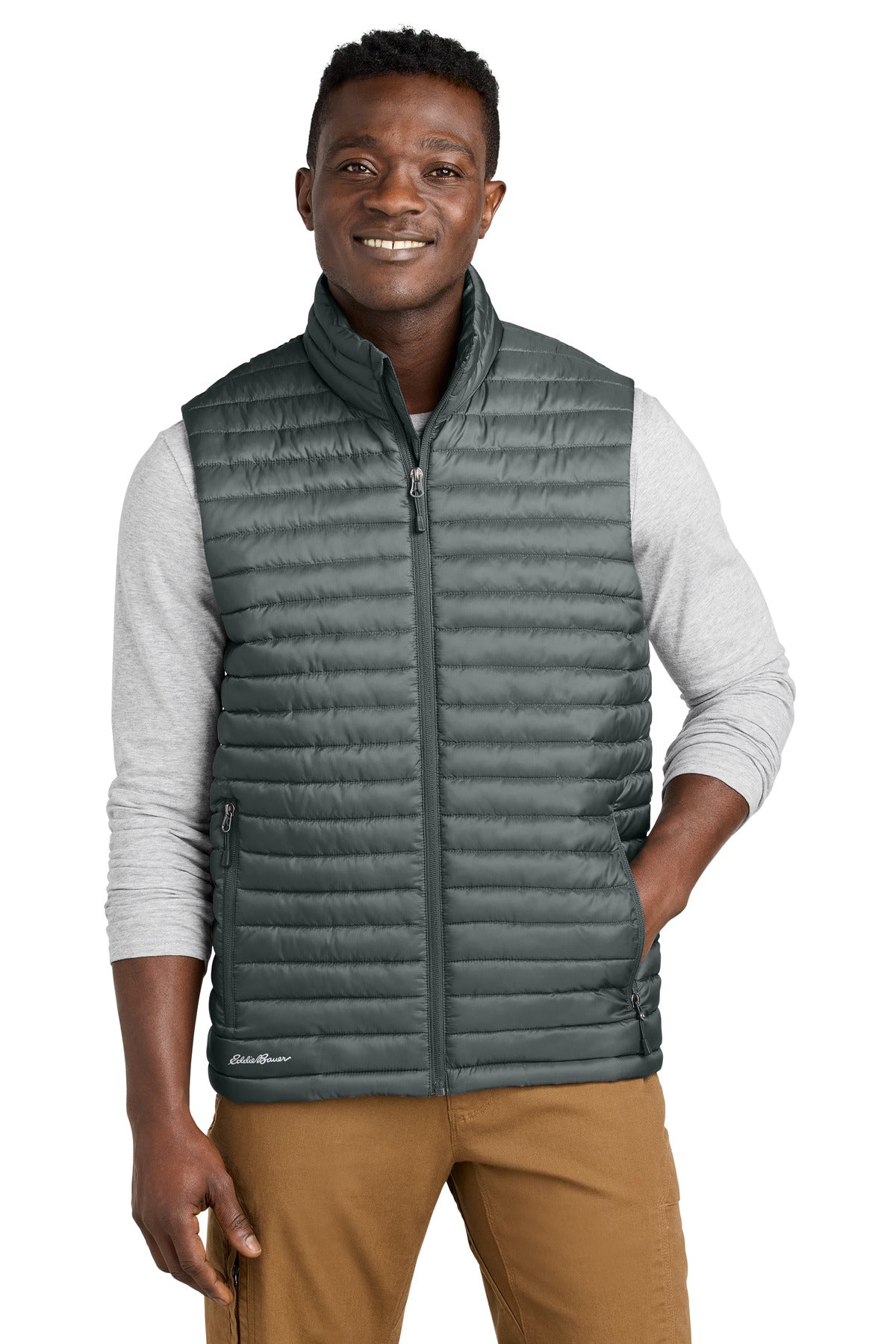 Front View of MetalGrey Eddie Bauer Packable Quilted Vest EB516 plain