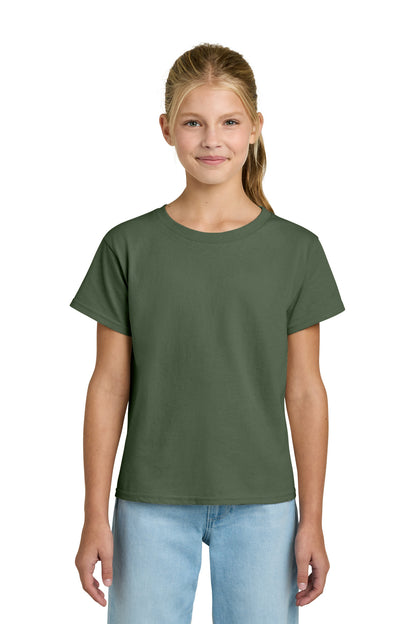 Front View of MilGreen Gildan Youth Light Cotton Tee 3000B plain