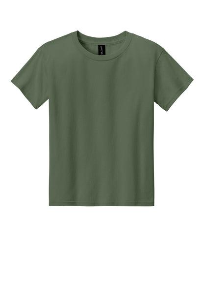 Front View of MilGreen Gildan Youth Light Cotton Tee 3000B plain