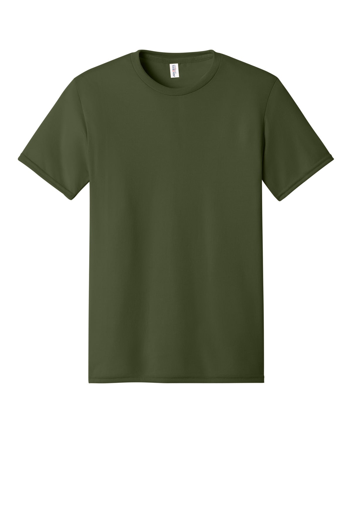 Front View of MilGreen Jerzees Dri-Power 100% Polyester T-Shirt. 21M plain