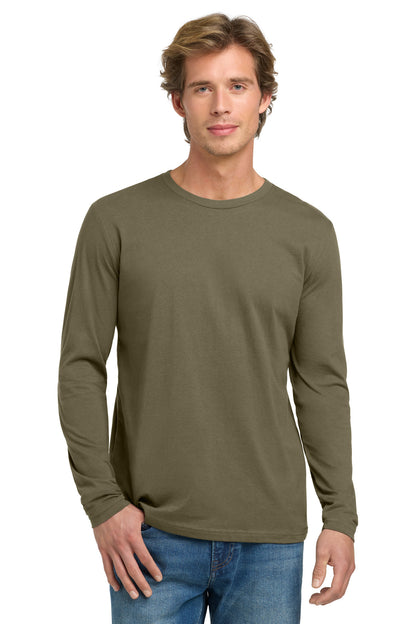 Front View of MilGreen Next Level Apparel Cotton Long Sleeve Tee. NL3601 plain