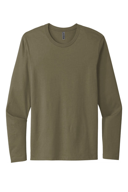 Front View of MilGreen Next Level Apparel Cotton Long Sleeve Tee. NL3601 plain