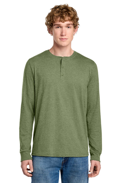 Front View of MilGrnFst District Perfect Tri Long Sleeve Henley DT145 plain