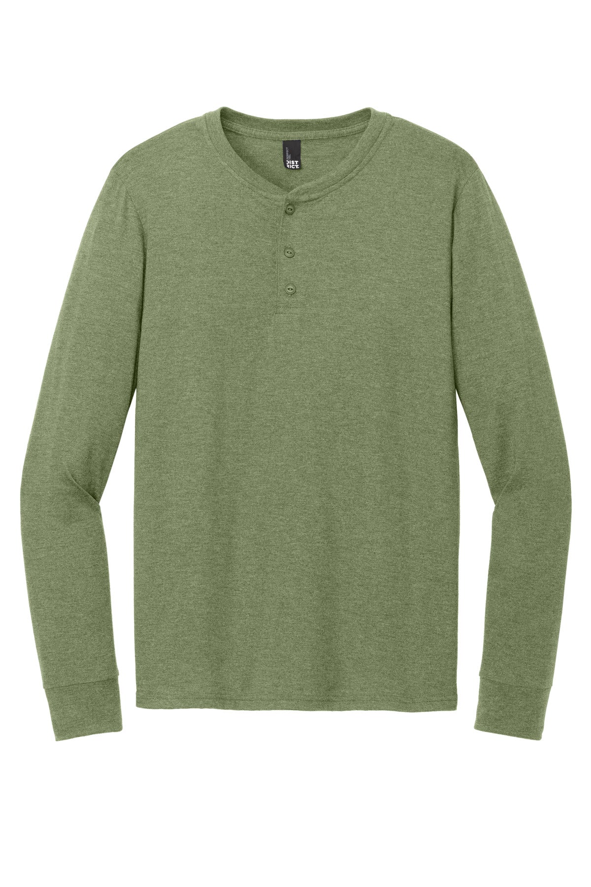 Front View of MilGrnFst District Perfect Tri Long Sleeve Henley DT145 plain