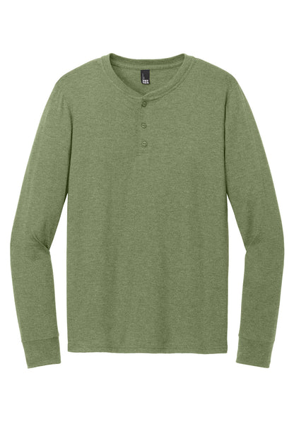 Front View of MilGrnFst District Perfect Tri Long Sleeve Henley DT145 plain