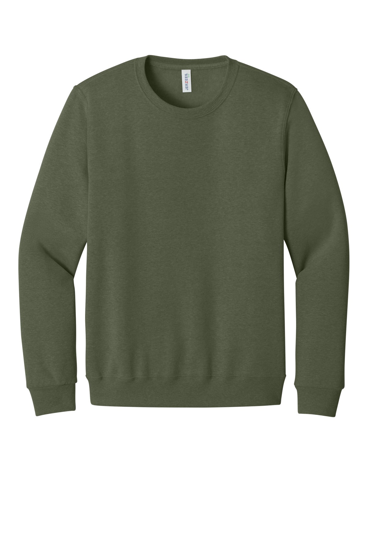 Front View of MilGrnHtr Jerzees Eco Premium Blend Crewneck Sweatshirt 701M plain
