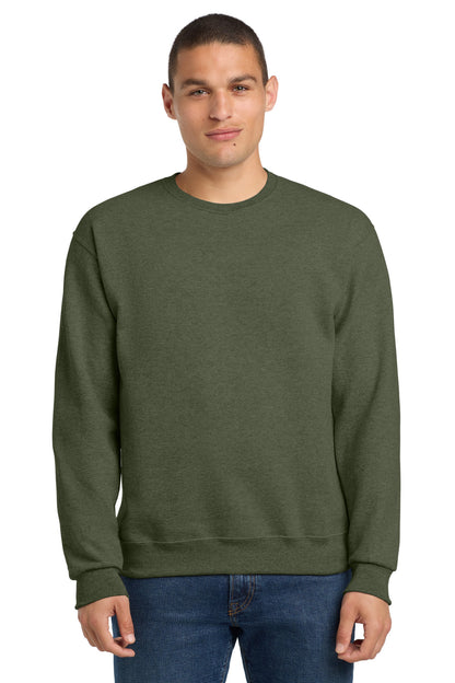 Front View of MilGrnHtr Jerzees - NuBlend Crewneck Sweatshirt. 562M plain