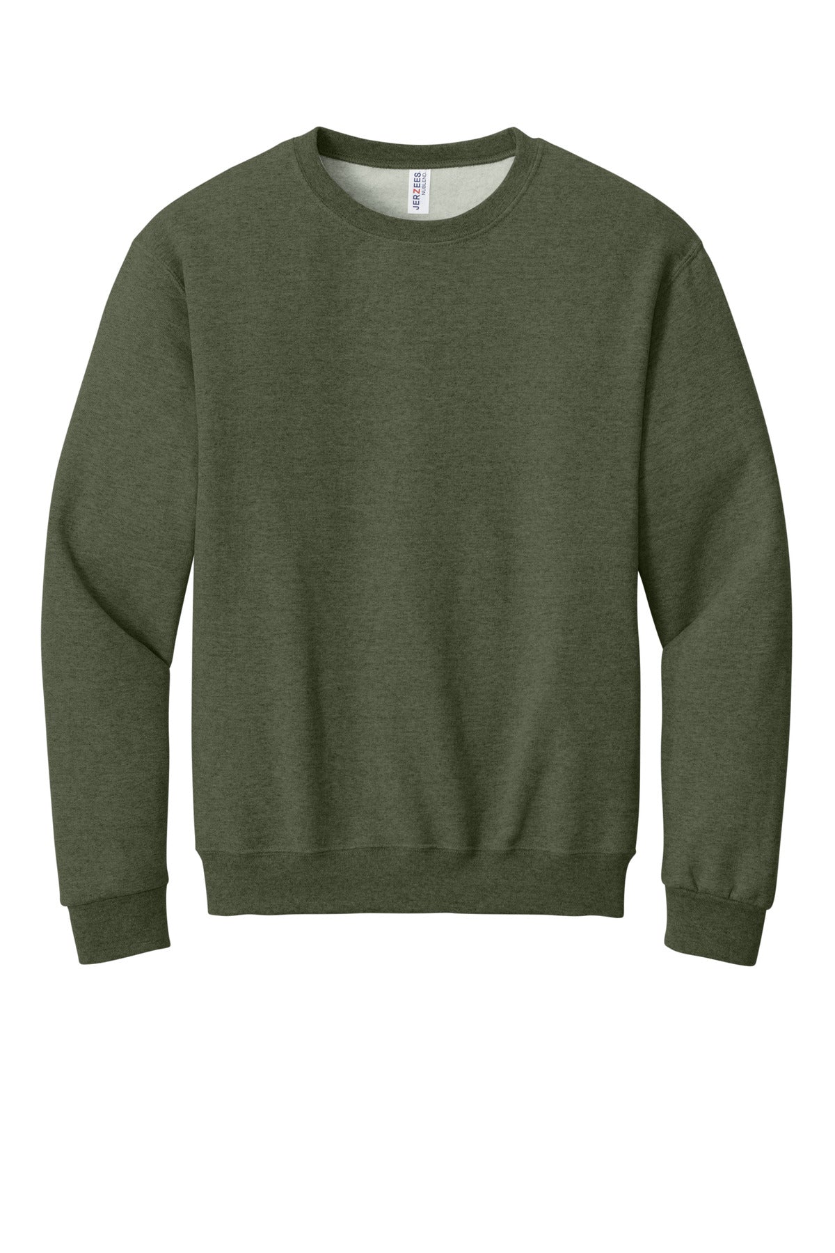 Front View of MilGrnHtr Jerzees - NuBlend Crewneck Sweatshirt. 562M plain