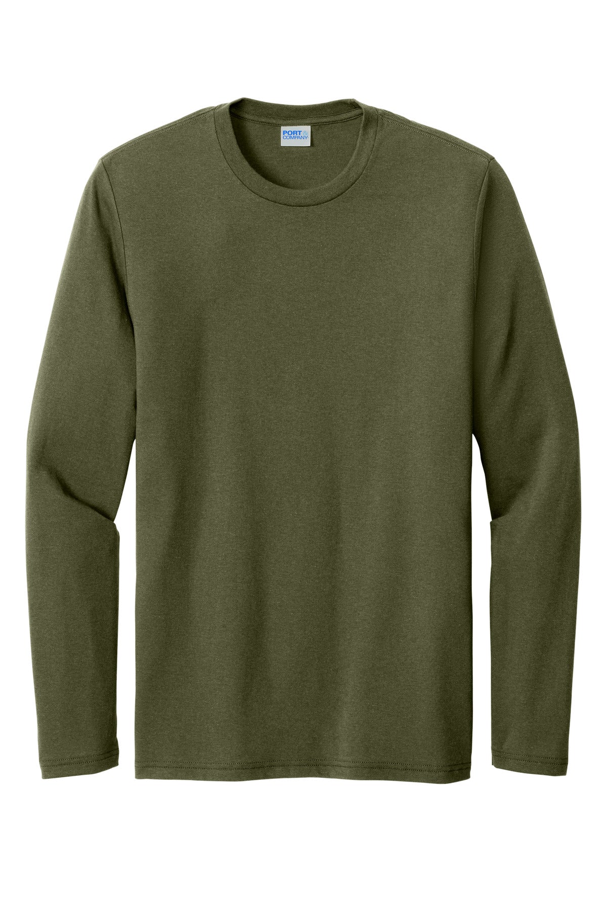 Front View of MilGrnHtr Port & Co Tri-Blend Long Sleeve Tee. PC330LS plain