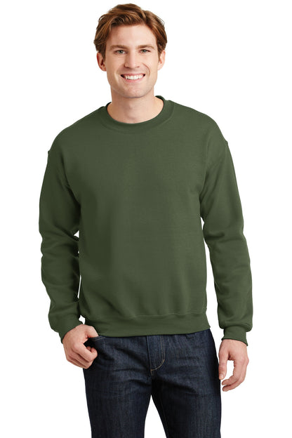 Front View of Military Green Gildan Heavy Blend Crewneck Sweatshirt. 18000 plain