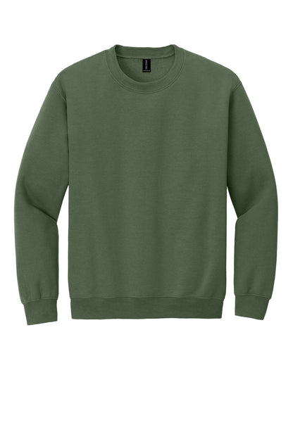 Front View of Military Green Gildan Heavy Blend Crewneck Sweatshirt. 18000 plain