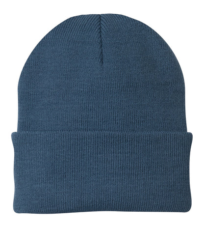 Front View of Millenium Blue Port Authority Knit Cap. CP90 plain