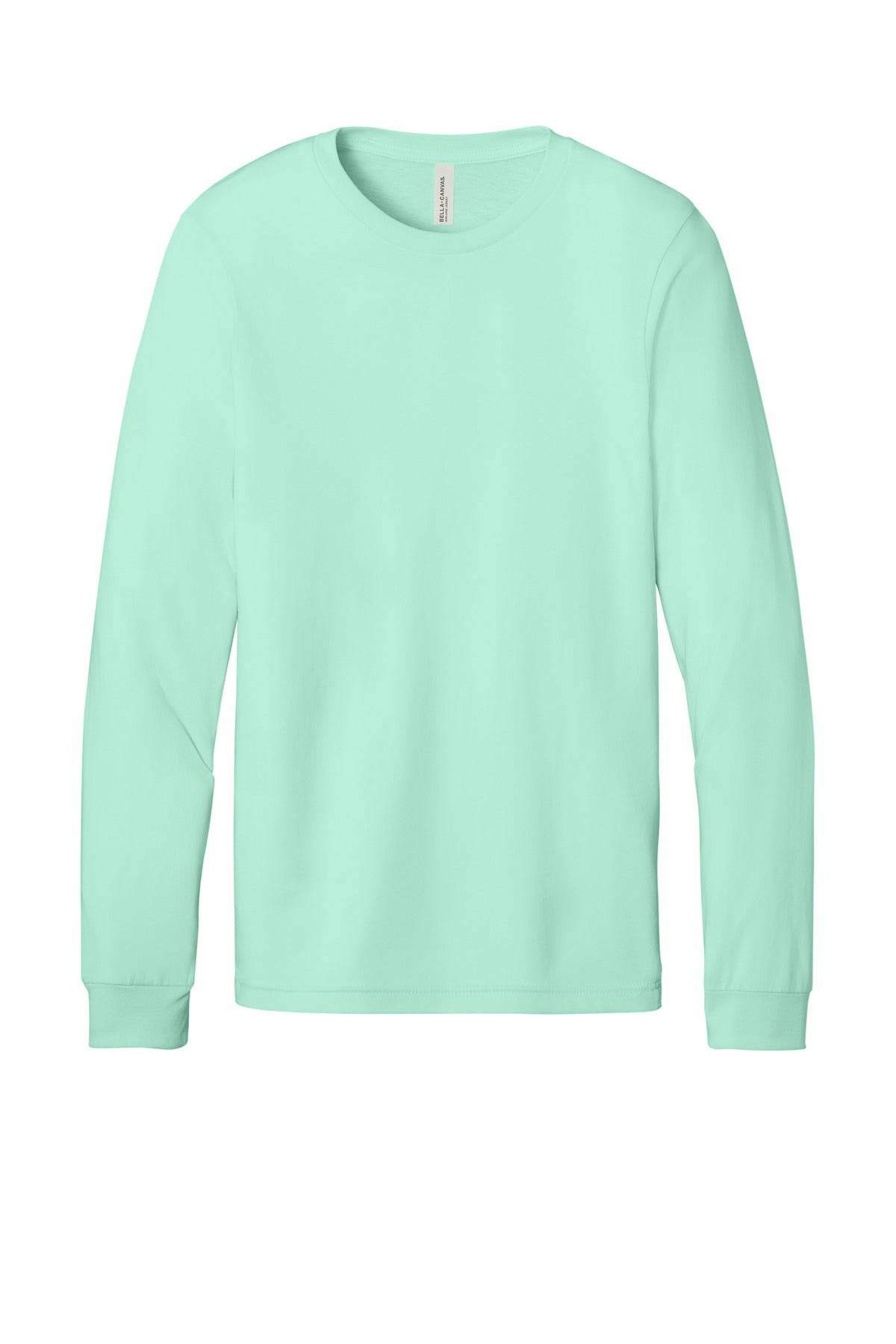 Front View of Mint BELLA+CANVAS Unisex Jersey Long Sleeve Tee. BC3501 plain