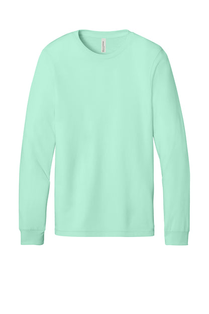 Front View of Mint BELLA+CANVAS Unisex Jersey Long Sleeve Tee. BC3501 plain