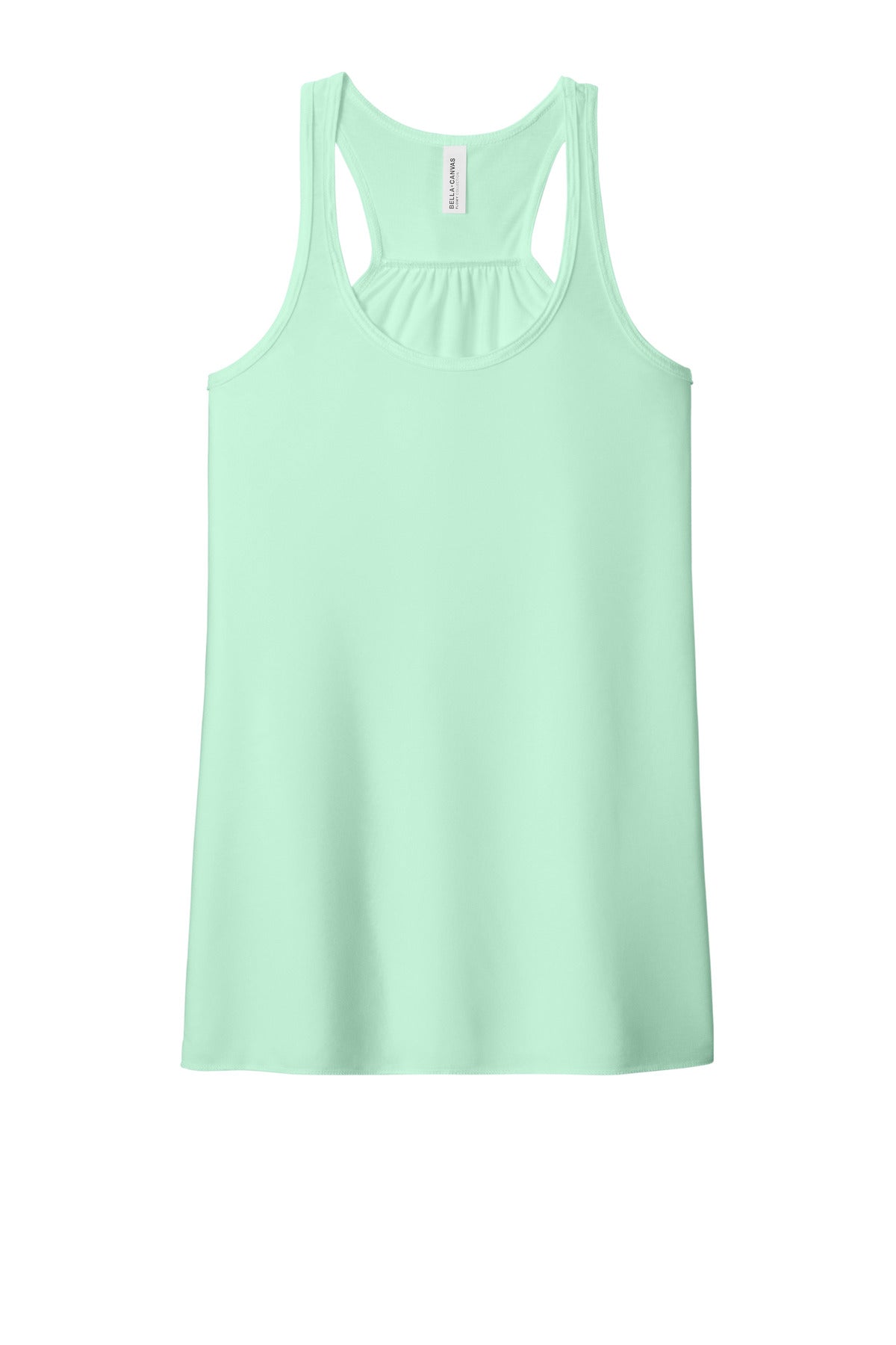 Front View of Mint BELLA+CANVAS Women's Flowy Racerback Tank. BC8800 plain
