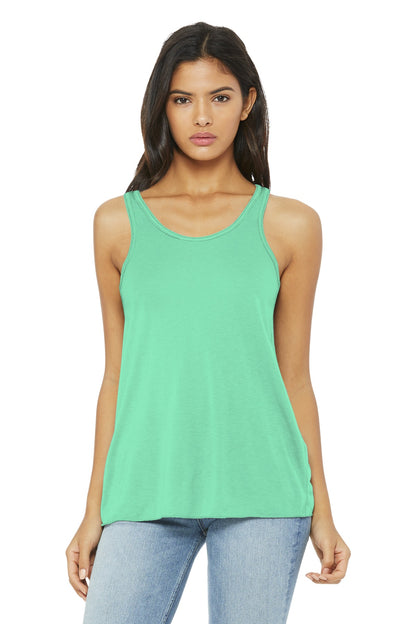 Front View of Mint BELLA+CANVAS Women's Flowy Racerback Tank. BC8800 plain