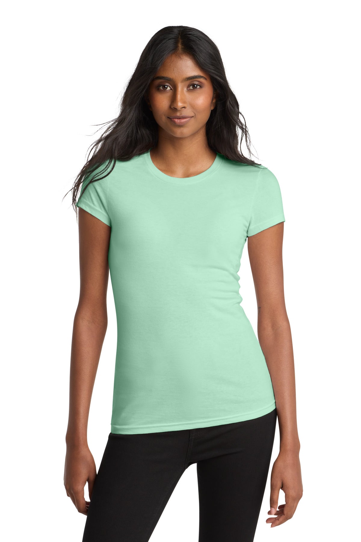 Front View of Mint District Women's Fitted Very Important Tee . DT6001 plain