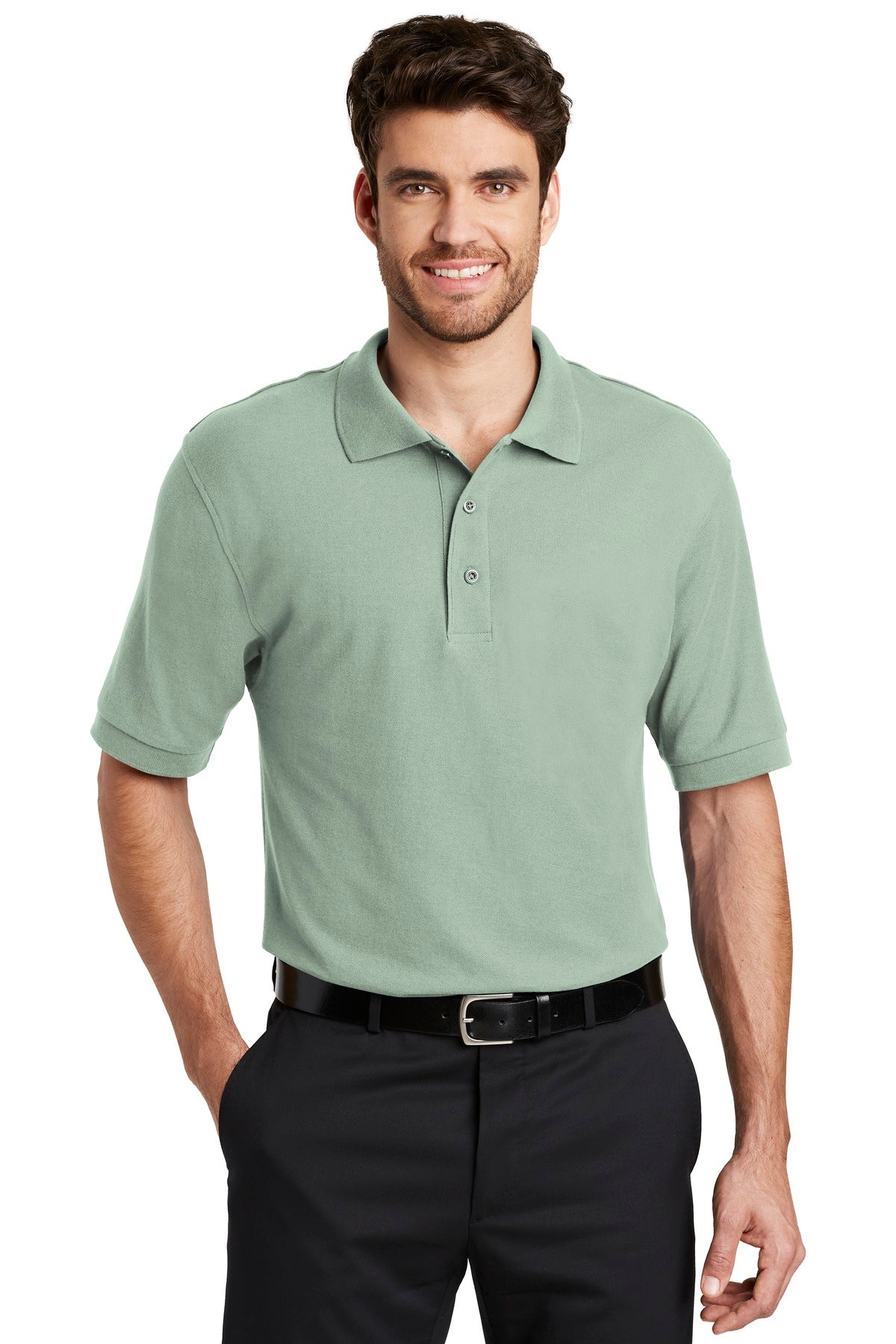 Front View of Mint Green Port Authority Extended Size Silk Touch Polo K500ES plain